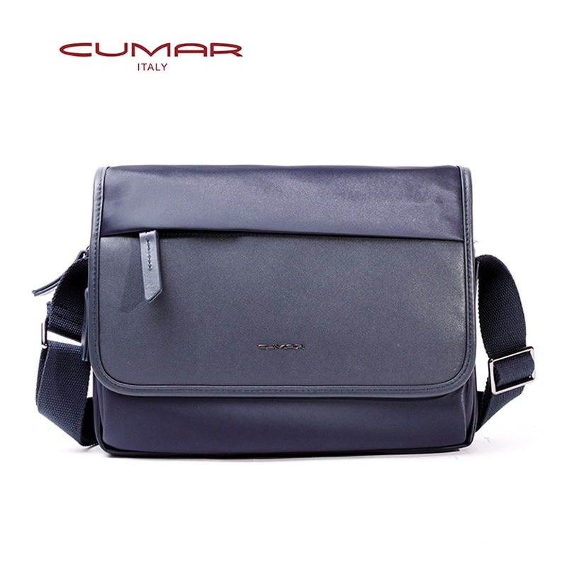 CUMAR SILK 郵差 側背包-尼龍+頭層皮-藍色(0296-J56-05)✿30B001